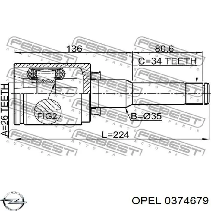 Шарнир угловых скоростей передний левый Opel 0374679 цена, от 27.74 USD