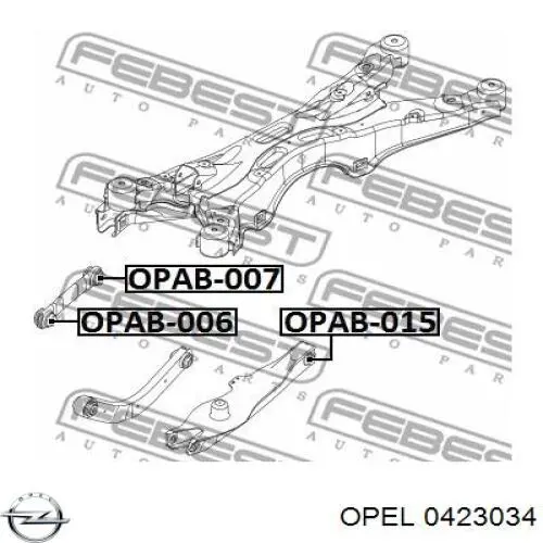 0423034 Opel braço oscilante de suspensão traseira transversal