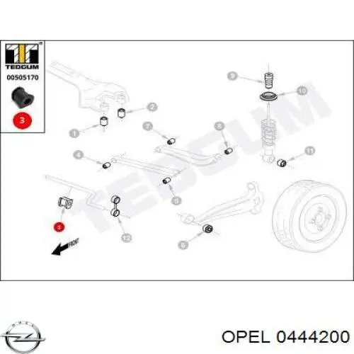 0444200 Opel втулка стабилизатора заднего