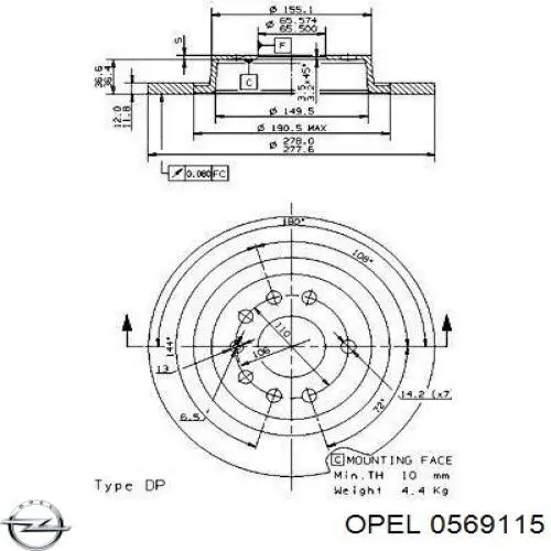 Купить 0569115 Opel Диск тормозной задний