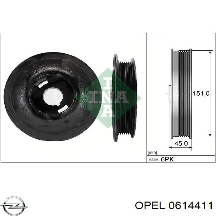 Купить 0614411 Opel Шкив-демпфер коленвала