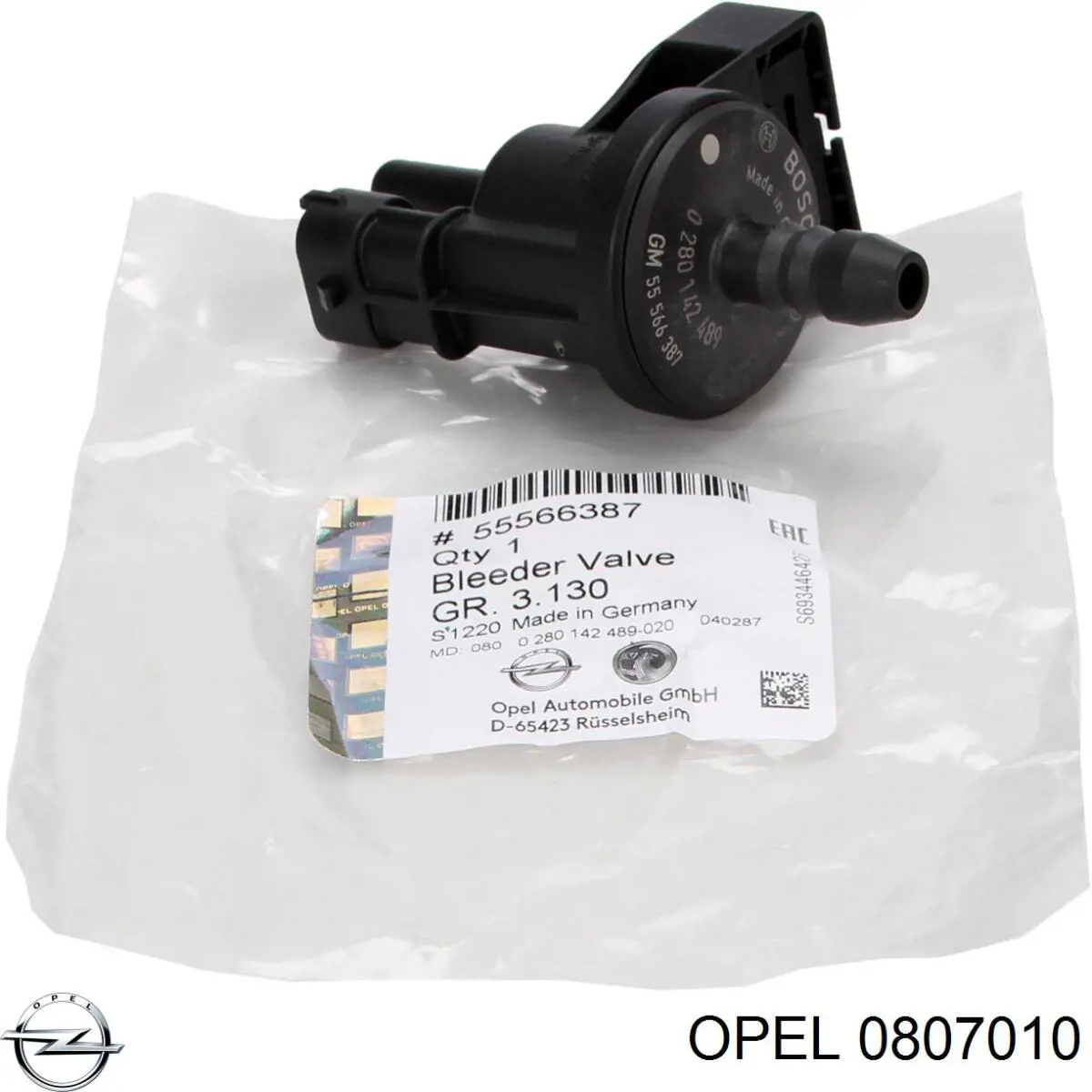 0807010 Opel válvula de ventilação dos gases do tanque de combustível