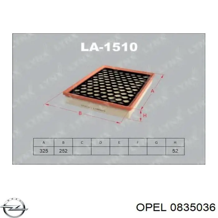 Элемент воздушного фильтра Opel 0835036 цена, от 7.97 USD