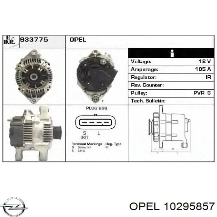 Автомобильный генератор Opel 10295857 цена, от 98.32 USD