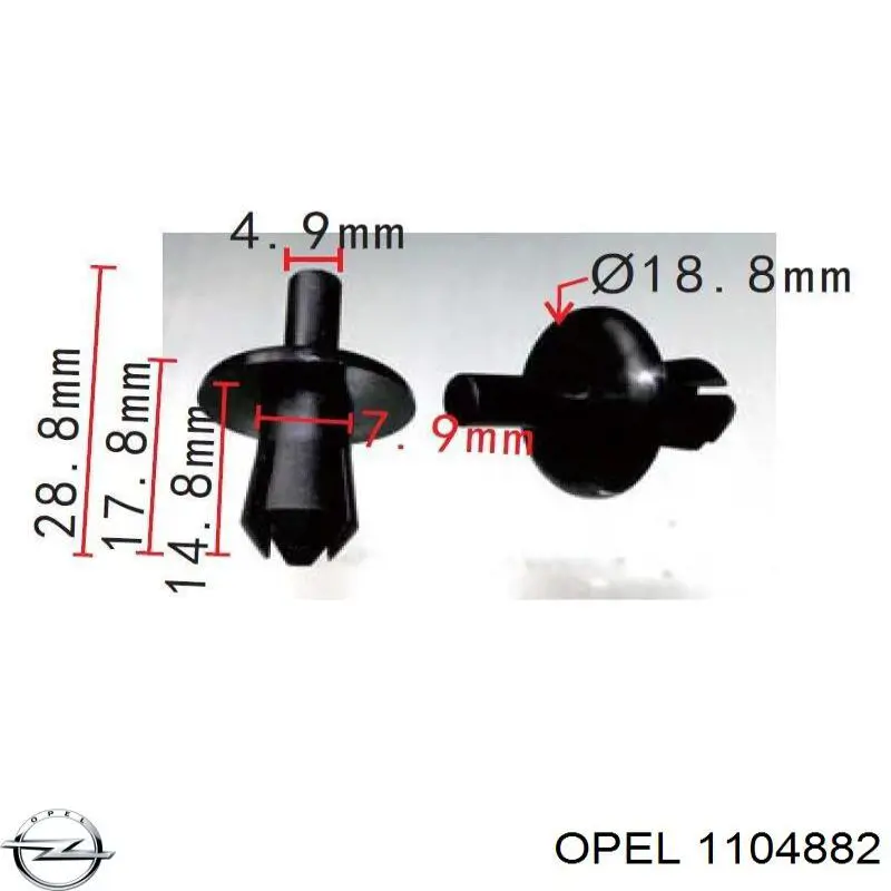 1104882 Opel cápsula (prendedor de fixação do forro do pára-choque do pára-lama dianteiro)