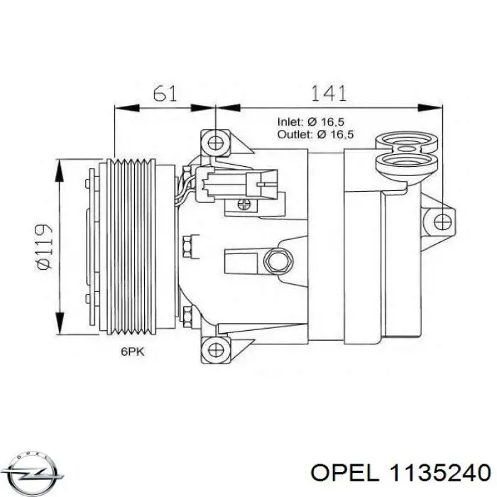 Компрессор системы кондиционирования Opel 1135240 цена, от 98.87 USD