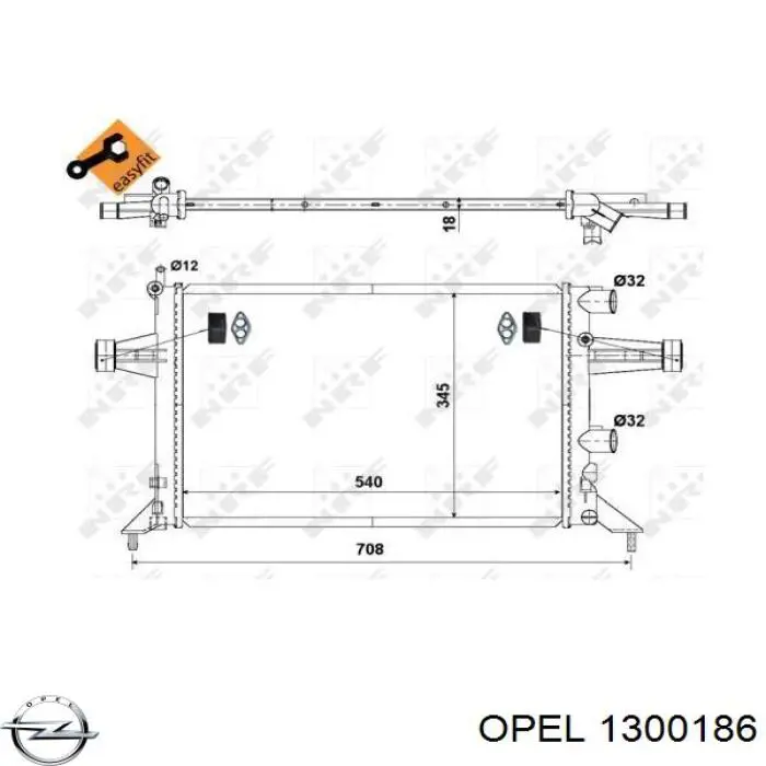 Купить 1300186 Opel Радиатор водяной