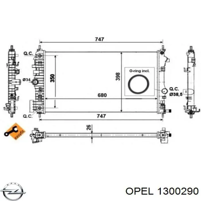 Радиатор охлаждения двигателя Opel 1300290 цена, от 132.61 USD
