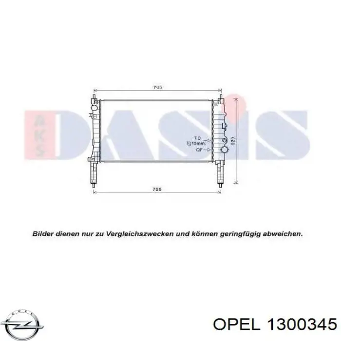 1300345 Opel radiador de esfriamento de motor