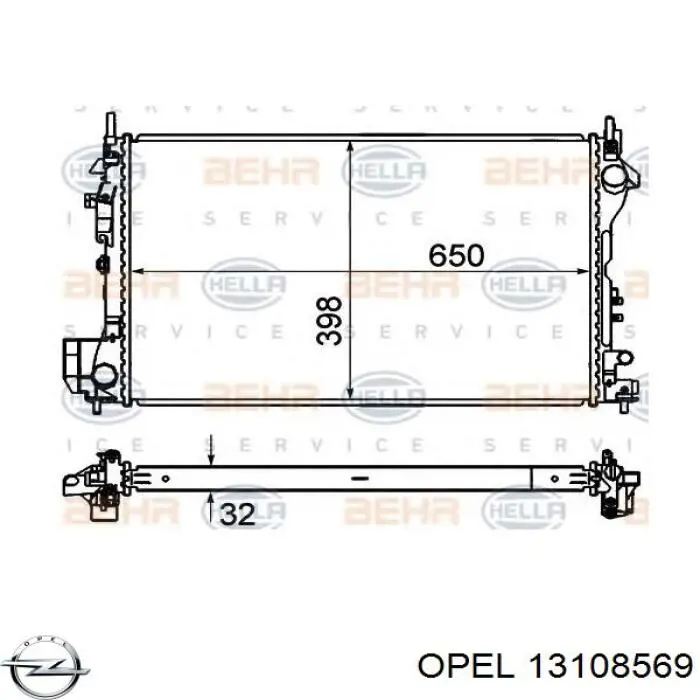 Радиатор 13108569 Opel