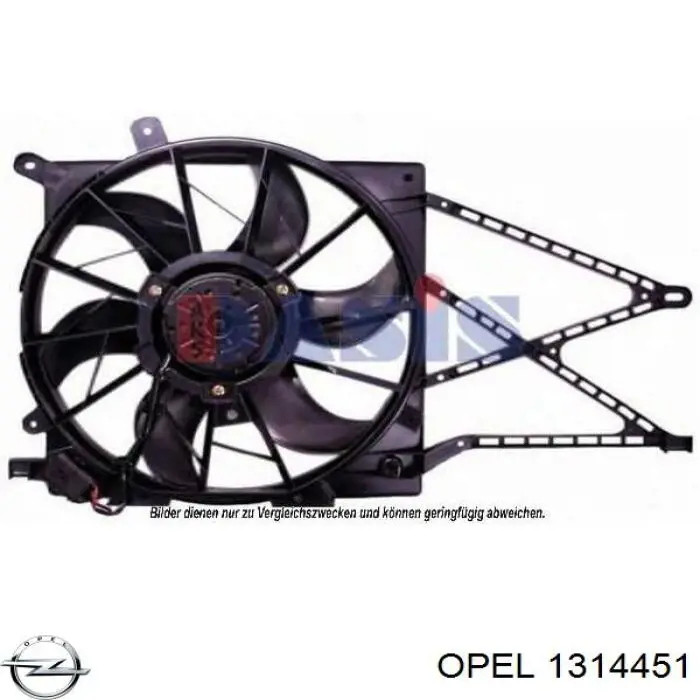 1314451 Opel диффузор радиатора охлаждения, в сборе с мотором и крыльчаткой