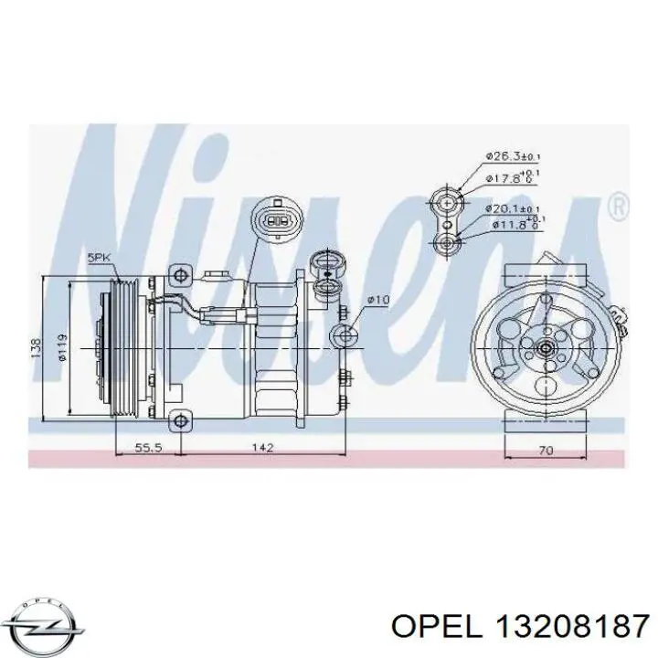 Компрессор кондиционера 13208187 Opel