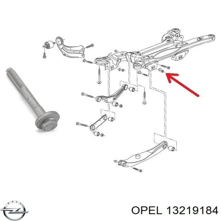 Болт крепления заднего нижнего рычага, внутренний 13219184 Opel