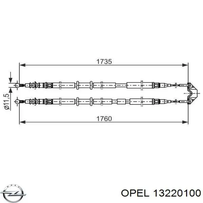 13220100 Opel трос ручного тормоза задний правый/левый