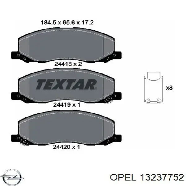 Передние тормозные колодки 13237752 Opel