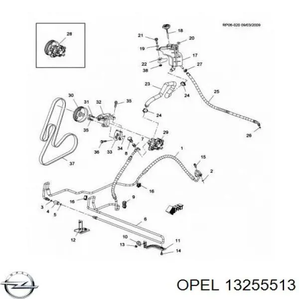 Шланг ГУР низкого давления, от рейки (механизма) к бачку на Opel Astra J 