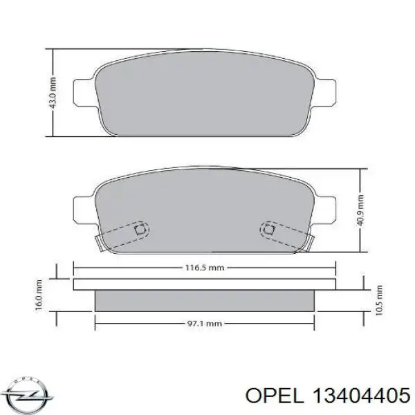 Купить 13404405 Opel Колодки тормозные задние, дисковые
