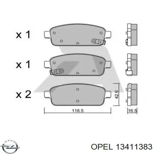 Задние тормозные колодки 13411383 Opel