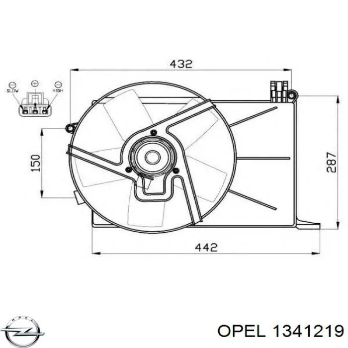 Диффузор вентилятора в сборе с мотором и крыльчаткой 1341219 Opel