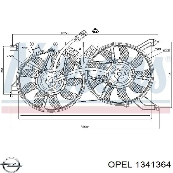 Купить 1341365 Opel Электровентилятор охлаждения в сборе (мотор+крыльчатка) левый