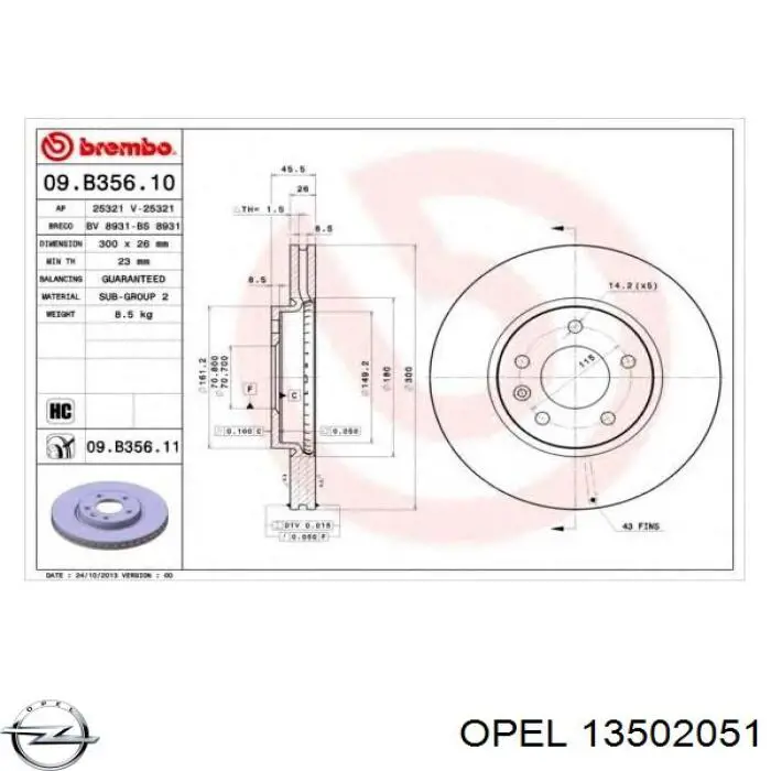 Передний тормозной диск Opel 13502051