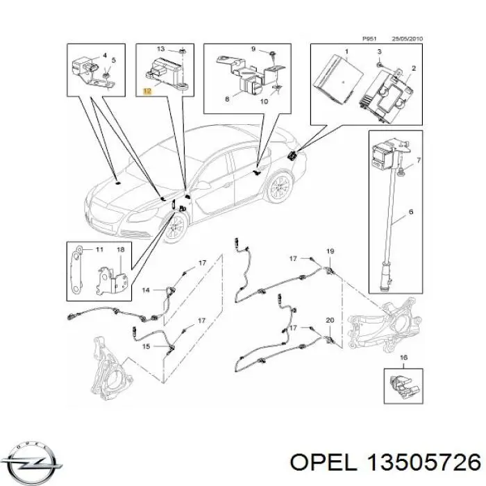 13505726 Opel sensor de aceleração transversal (esp)