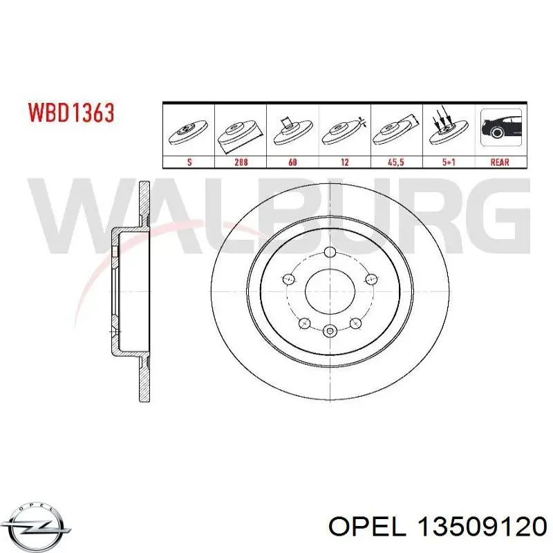 Тормозные диски 13509120 Opel