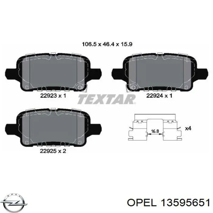 13595651 Opel sapatas do freio traseiras de disco