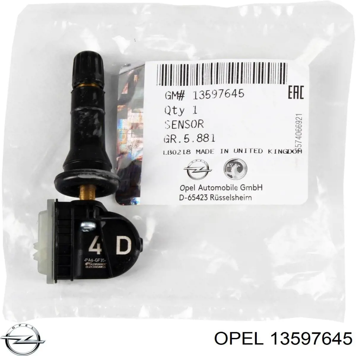 13597645 Opel sensor de pressão de ar nos pneus