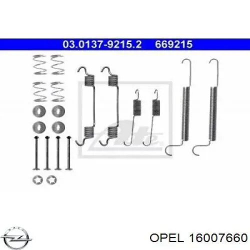 Монтажный комплект задних барабанных колодок 16007660 Opel