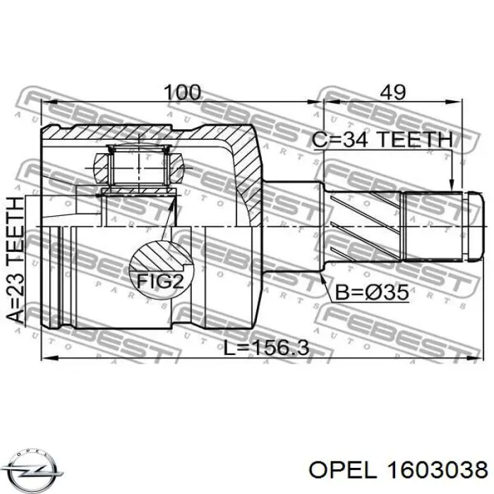 Шарнир угловых скоростей передний левый General Motors 95908475 цена, от 180.57 USD