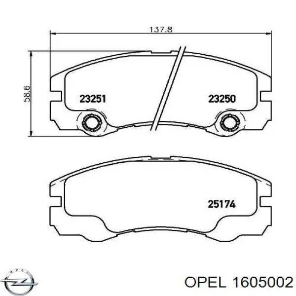 Передние тормозные колодки 1605002 Opel