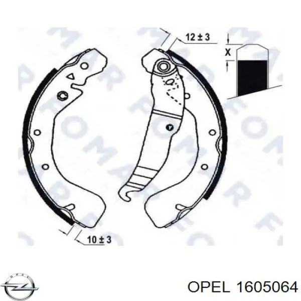 Купить 1605064 Opel Задние барабанные тормозные колодки