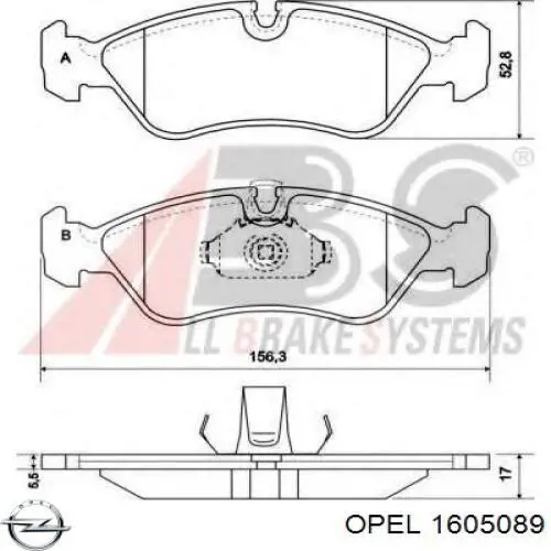 1605089 Opel колодки тормозные передние дисковые