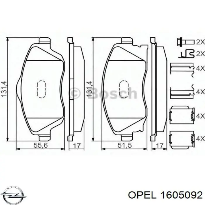 Тормозные колодки Opel 1605092