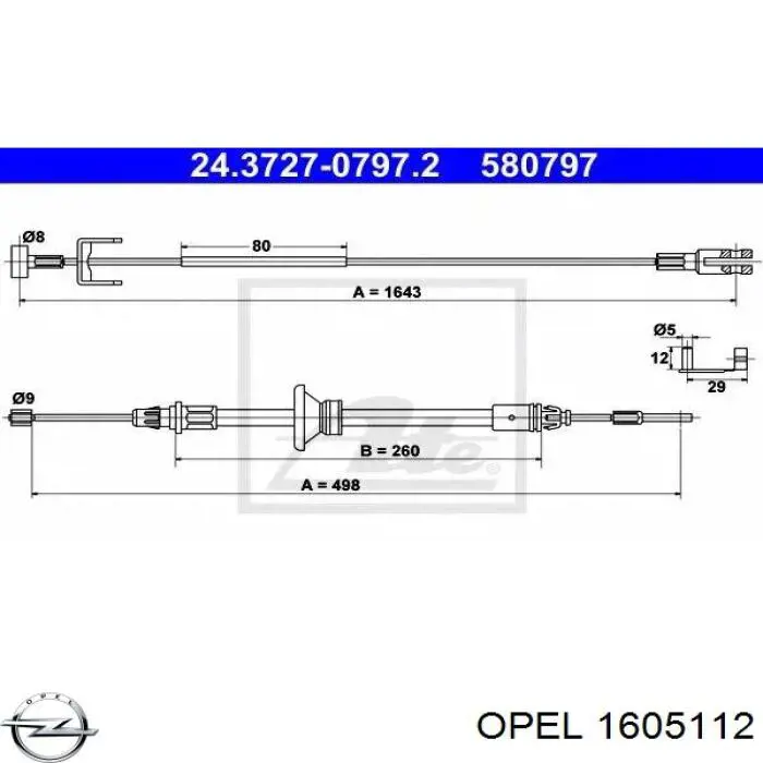 1605112 Opel cabo do freio de estacionamento, kit para automóvel