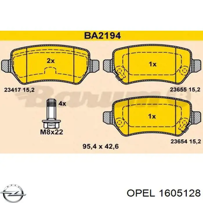 Колодки дисковые  Opel 1605128 цена, от 20.17 USD