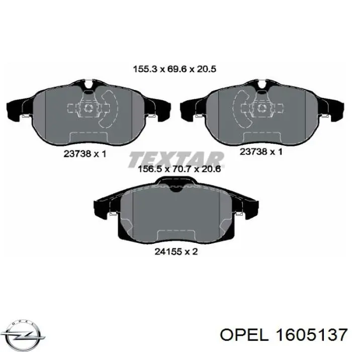 1605137 Opel колодки тормозные передние дисковые