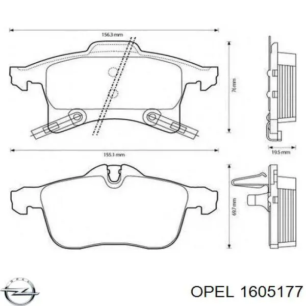 1605177 Opel колодки тормозные передние дисковые