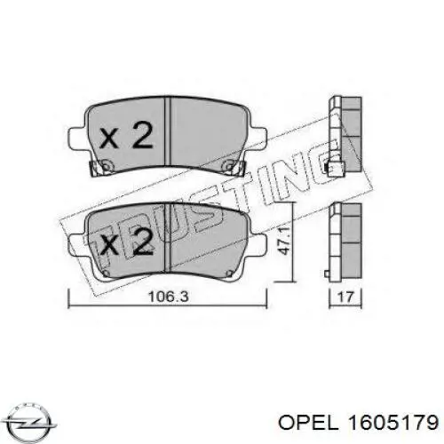 Купить 1605179 Opel Колодки тормозные задние, дисковые