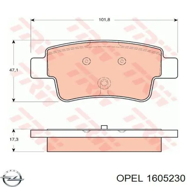 1605230 Opel колодки тормозные задние дисковые