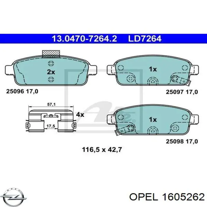 Колодки дисковые  Opel 1605262 цена, от 20.52 USD