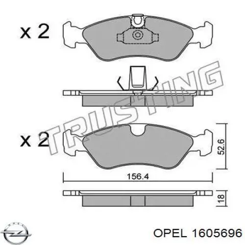 Передние тормозные колодки 1605696 Opel