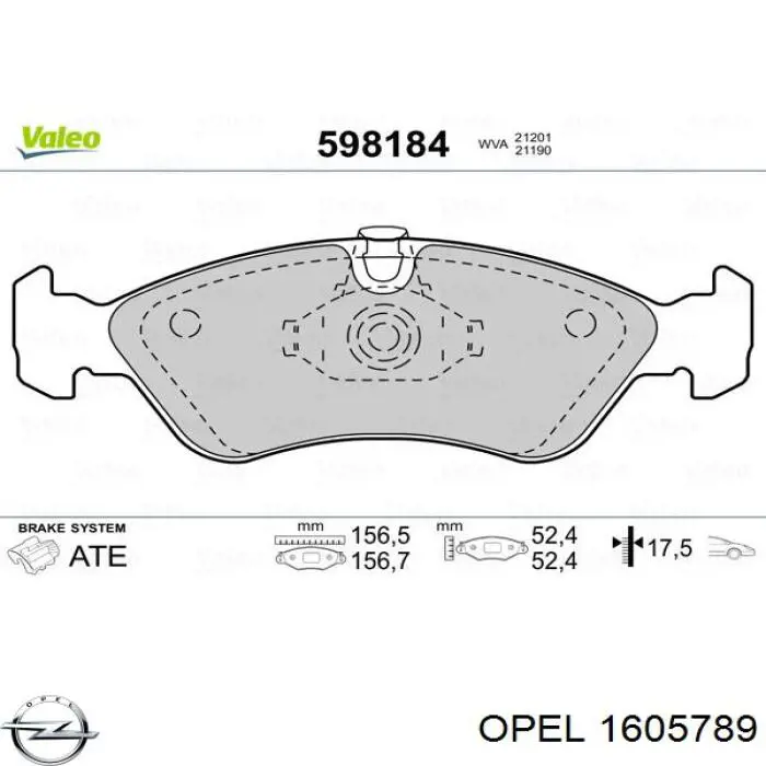 Купить 1605789 Opel Колодки тормозные