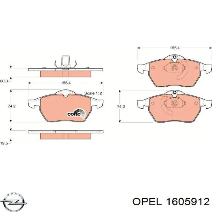 Передние тормозные колодки 1605912 Opel