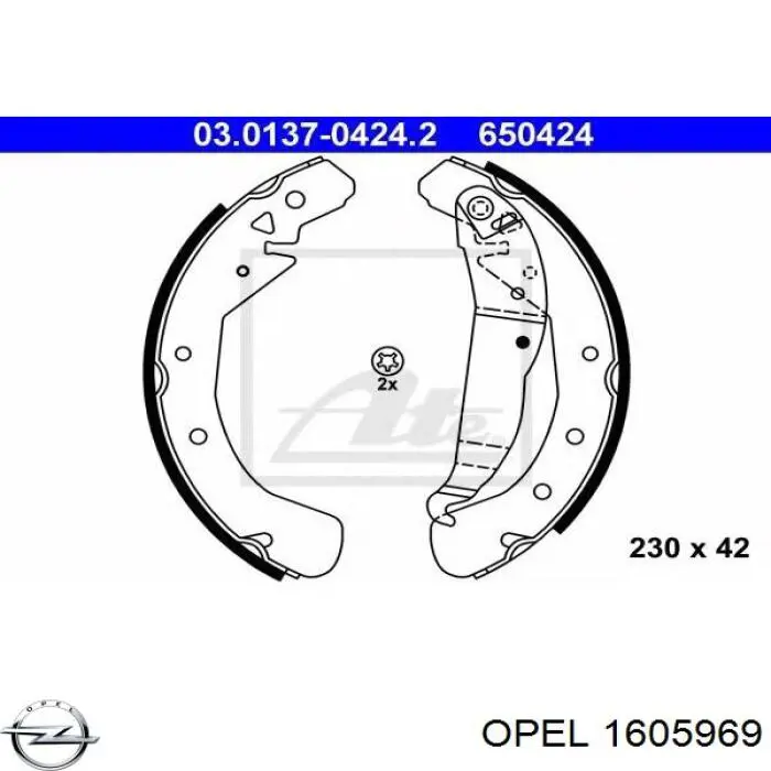 Задние барабанные колодки 1605969 Opel