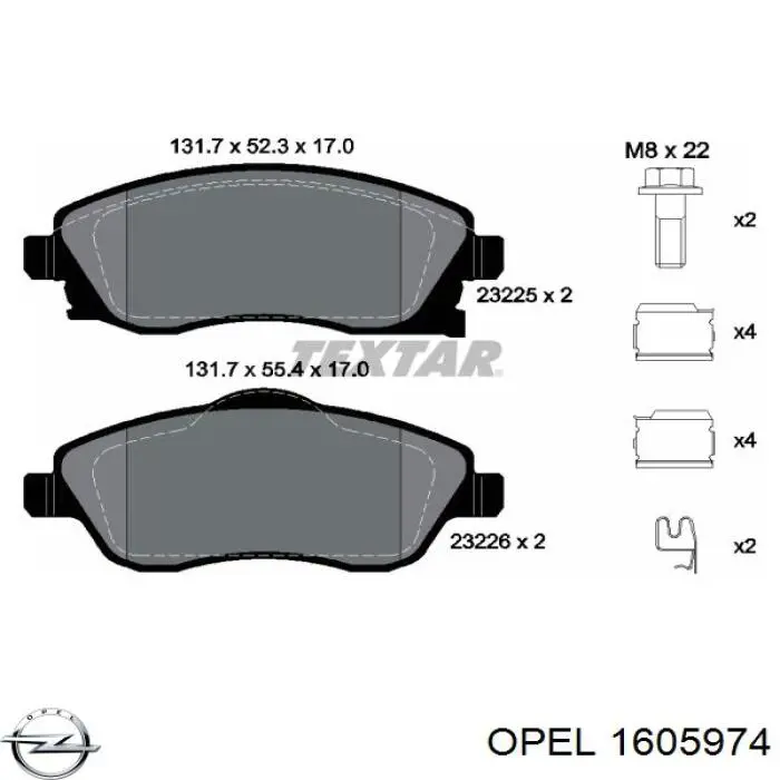 Колодки Opel 1605974 цена, от 19.31 USD