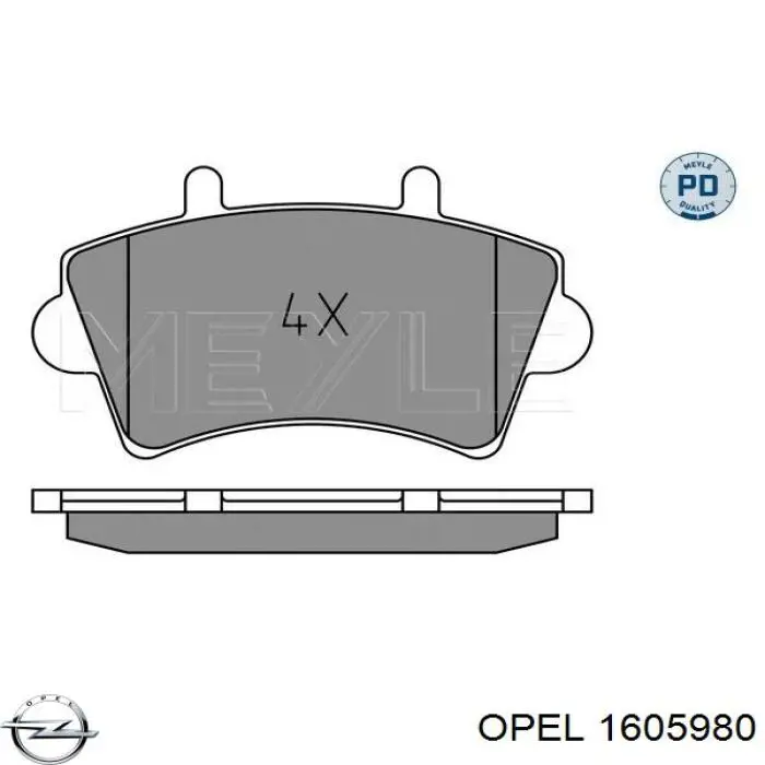 Передние тормозные колодки 1605980 Opel