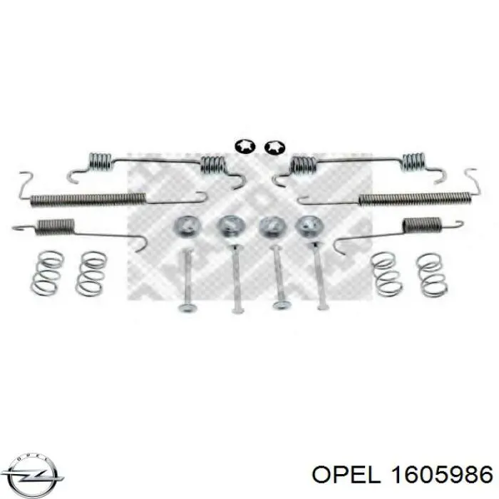 Купить 1605986 Opel Монтажный комплект задних барабанных колодок