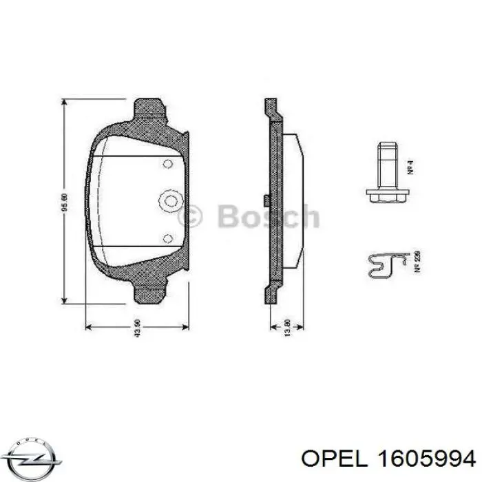 1605994 Opel колодки тормозные задние дисковые